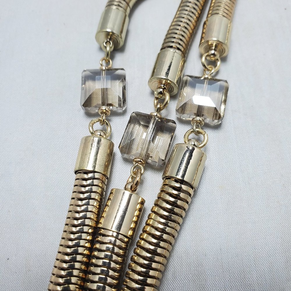 Cache 3 row gold snake necklace with glass stones - Picture 6 of 6